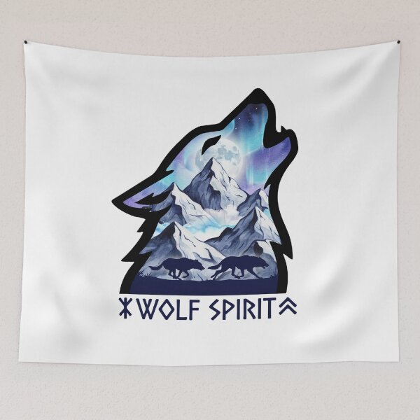 Item preview, Mystical Wolf Spirit Nordic Mountain Silhouette Vector Graphic designed and sold by GabeMountainArt.