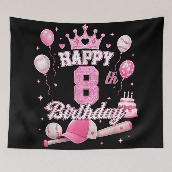 Item preview, Happy 8th Birthday Girl Princess Baseball Theme Pink Crown Cute Eight Years Old designed and sold by EricCotanori.