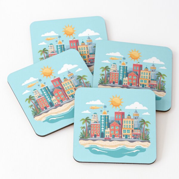 Item preview, Vibrant Summer Coastal City Vector Illustration - Sunny Beachfront Town designed and sold by Kluzioshop.