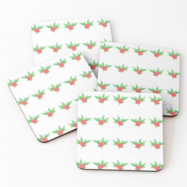 Item preview, Two red flowers and two fresh green leaves. designed and sold by MiMee4451.