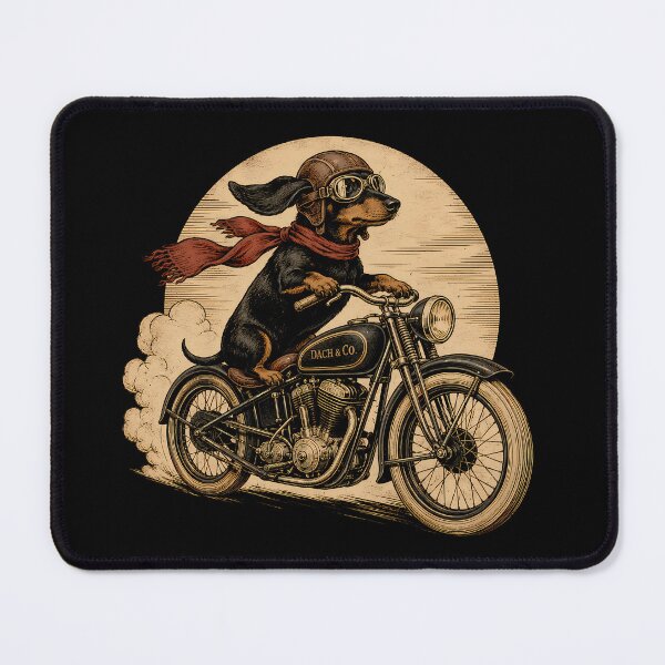 Item preview, Dachshund On A Vintage Motorcycle designed and sold by Funny Vintage Stickers And T-Shirts.