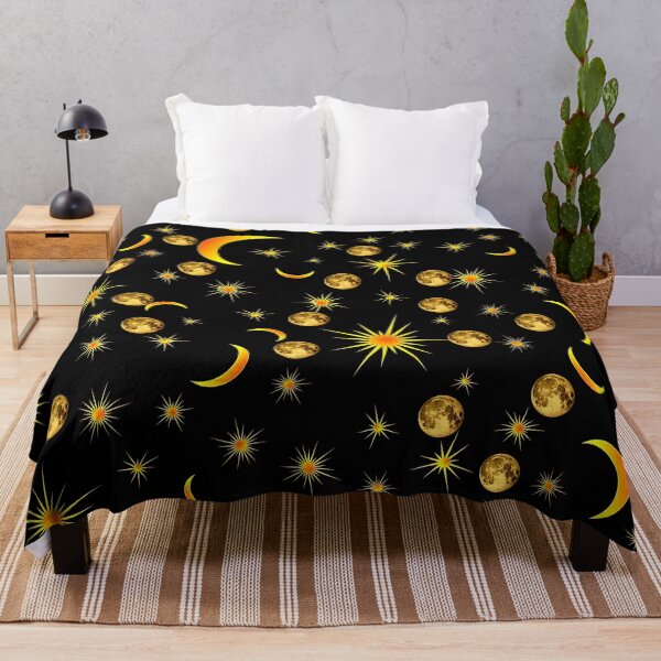 Item preview, Golden Moon Phases and Twinkling Stars Celestial Pattern designed and sold by FahdSpaceArt.