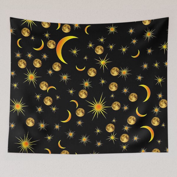 Item preview, Golden Moon Phases and Twinkling Stars Celestial Pattern designed and sold by FahdSpaceArt.