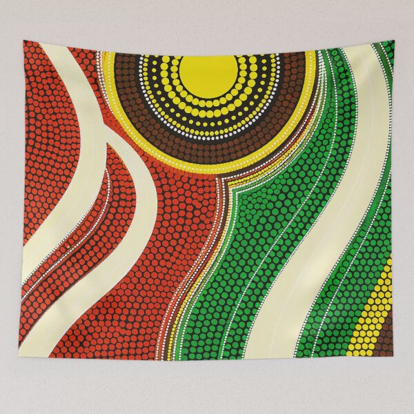 Item preview, Dot Painting Sun Flow Red And Green designed and sold by AboriginalartVI.