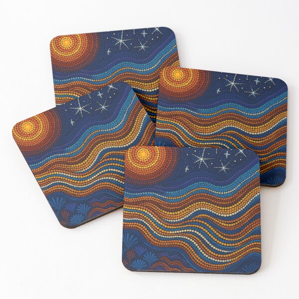 Item preview, Dot Painting Sun And Plants Royal Blue designed and sold by AboriginalartVI.