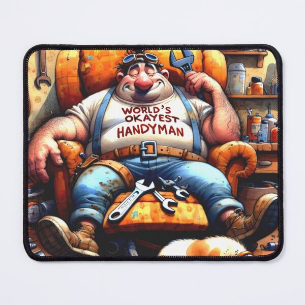 Item preview, World's Okayest Handyman Funny Cartoon Art Print designed and sold by Beyond The Canvas.
