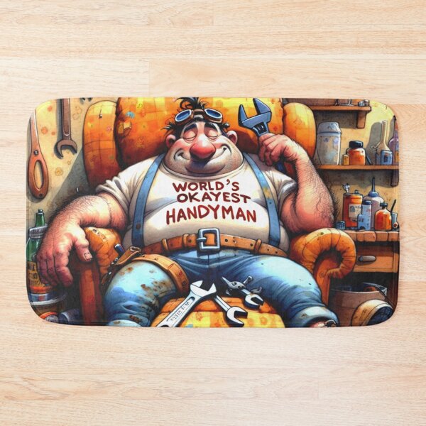Item preview, World's Okayest Handyman Funny Cartoon Art Print designed and sold by Beyond The Canvas.
