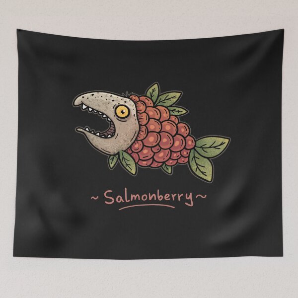 Item preview, Vintage Salmonberry Creature | Dark Background | Funny Fish Berry Character Art designed and sold by Aida Drogan.