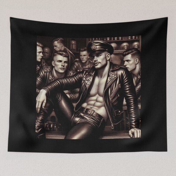 Item preview, Vintage Gay Leather Bar Daddy Hungry Eyes Tom of Finland Tribute Gay Pride Graphic Design designed and sold by ItsAKinkThing.