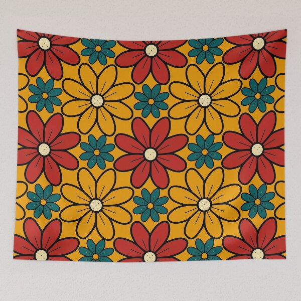 Item preview, Green, Red and Yellow Vintage Flowers Design 9B designed and sold by StefanStudioArt.