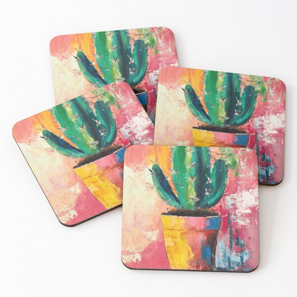 Item preview, Colorful Cactus in Pot, Vibrant Oil Painting designed and sold by DeluluArtes.