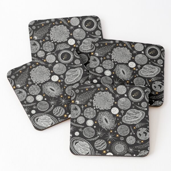 Item preview, Black and White Celestial Space Galaxy Planets pattern  designed and sold by FahdSpaceArt.