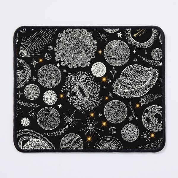 Item preview, Black and White Celestial Space Galaxy Planets pattern  designed and sold by FahdSpaceArt.