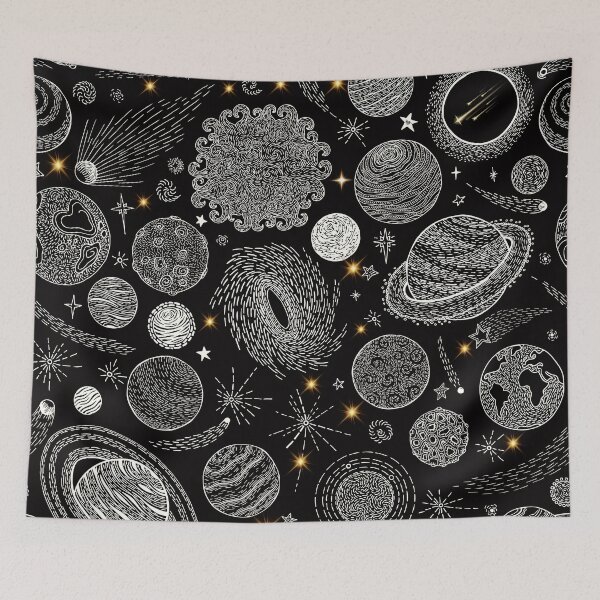 Item preview, Black and White Celestial Space Galaxy Planets pattern  designed and sold by FahdSpaceArt.