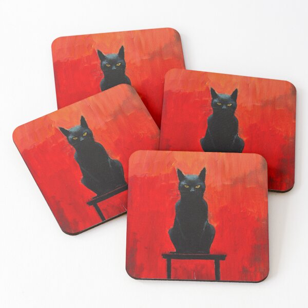 Item preview, Black Cat on Red Background, Bold Oil Painting designed and sold by DeluluArtes.