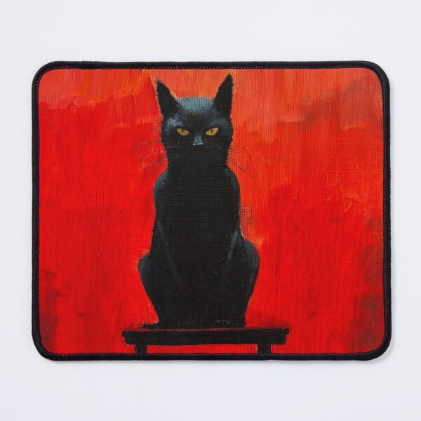 Artikelvorschau, Schwarze Katze auf rotem Hintergrund, ausdrucksstarkes Ölgemälde entworfen und verkauft von DeluluArtes.
