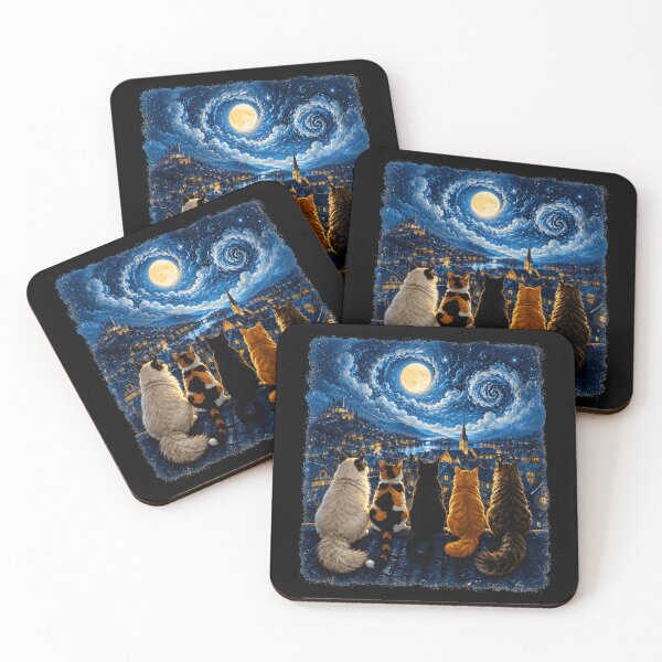 Item preview, Cat Starry Night Cats Rooftop Scene designed and sold by Randomera.