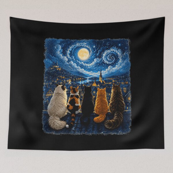 Item preview, Cat Starry Night Cats Rooftop Scene designed and sold by Randomera.