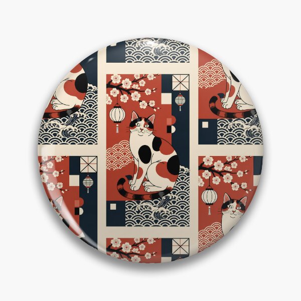 Item preview, Traditional Japanese Calico Cat with Waves and Lanterns designed and sold by Idealforme.