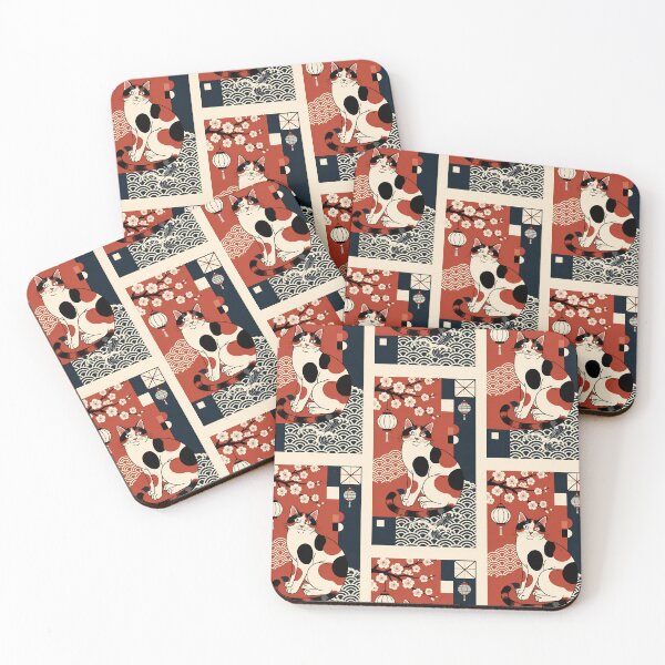 Item preview, Traditional Japanese Calico Cat with Waves and Lanterns designed and sold by Idealforme.