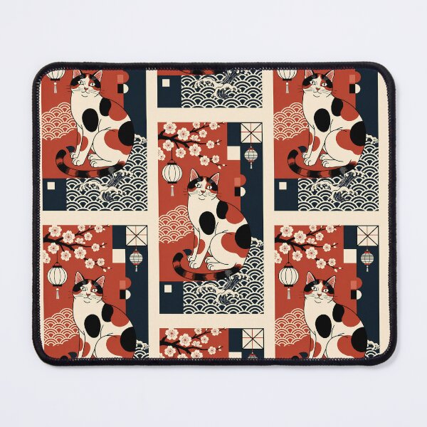 Item preview, Traditional Japanese Calico Cat with Waves and Lanterns designed and sold by Idealforme.