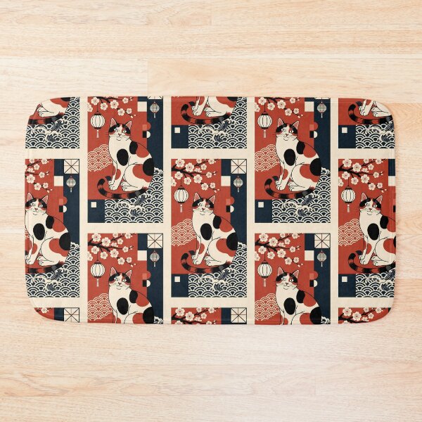 Item preview, Traditional Japanese Calico Cat with Waves and Lanterns designed and sold by Idealforme.