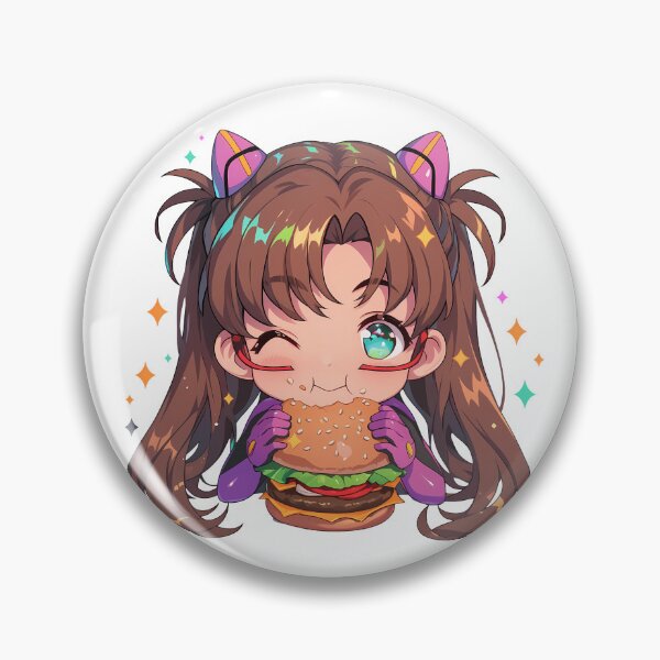 Item preview, Makinami Mari Illustrious Neon Genesis Evangelion Chibi Kawaii Burger Anime Girl Joyful Sparkle designed and sold by earlobejerk.