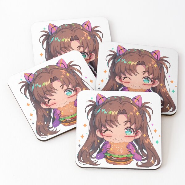 Aperçu de l'œuvre Makinami Mari Illustrious Neon Genesis Evangelion Chibi Kawaii Burger Anime Girl Joyful Sparkle créée et vendue par earlobejerk.