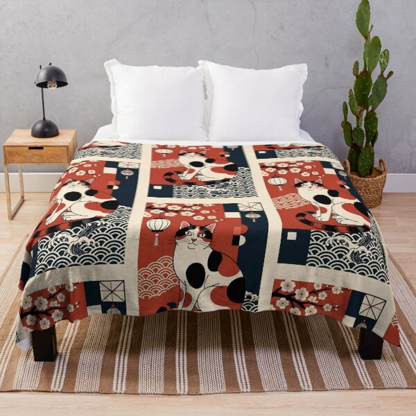 Item preview, Traditional Japanese Calico Cat with Waves and Lanterns designed and sold by Idealforme.
