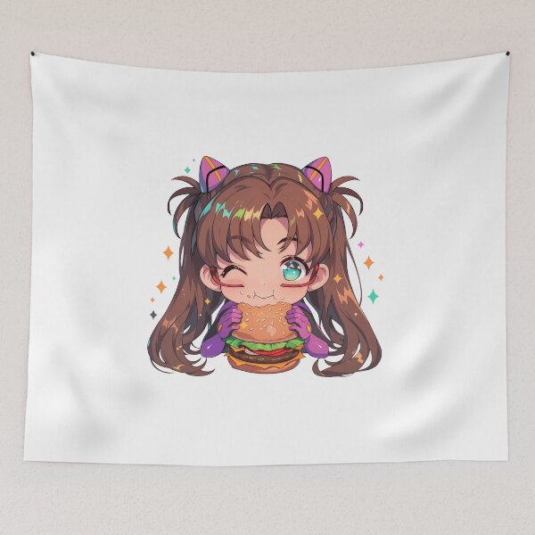 Item preview, Makinami Mari Illustrious Neon Genesis Evangelion Chibi Kawaii Burger Anime Girl Joyful Sparkle designed and sold by earlobejerk.