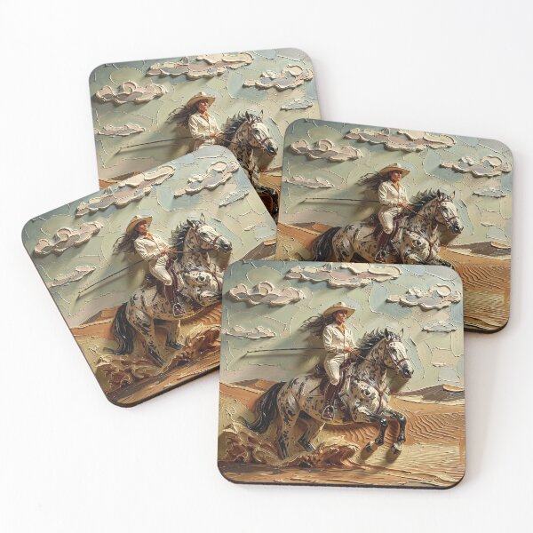 Item preview, Cowgirl Riding Appaloosa Horse Through Textured Western Desert Landscape With Motion and Freedom designed and sold by LisaMise.