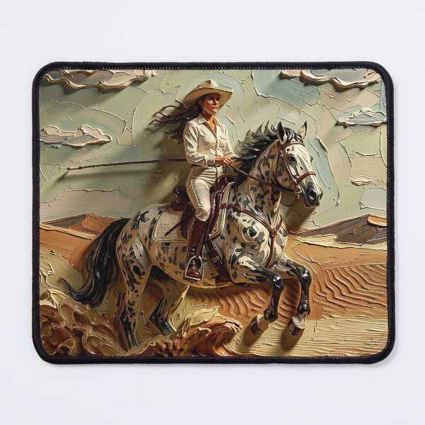 Item preview, Cowgirl Riding Appaloosa Horse Through Textured Western Desert Landscape With Motion and Freedom designed and sold by LisaMise.