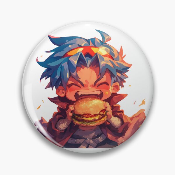 Item preview, Kamina Gurren Lagann Anime Chibi Kawaii Burger Fiery Blue Hair designed and sold by earlobejerk.
