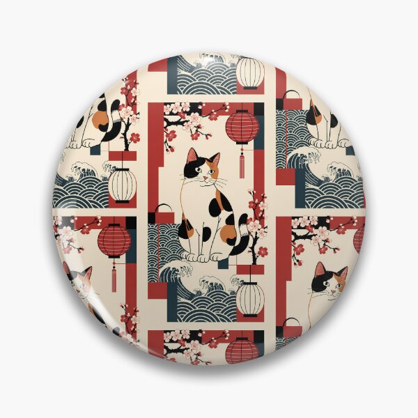 Item preview, Traditional Japanese Calico Cat with Waves and Lanterns designed and sold by Idealforme.