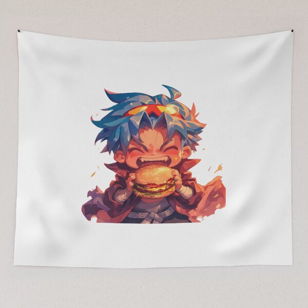 Item preview, Kamina Gurren Lagann Anime Chibi Kawaii Burger Fiery Blue Hair designed and sold by earlobejerk.