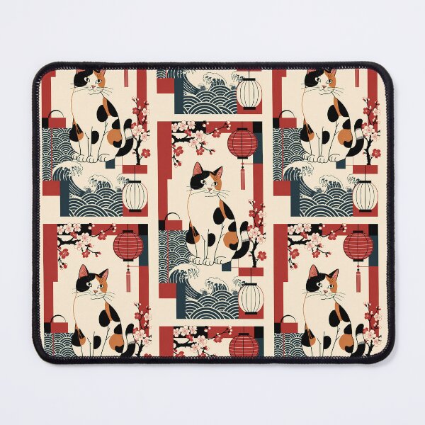 Item preview, Traditional Japanese Calico Cat with Waves and Lanterns designed and sold by Idealforme.