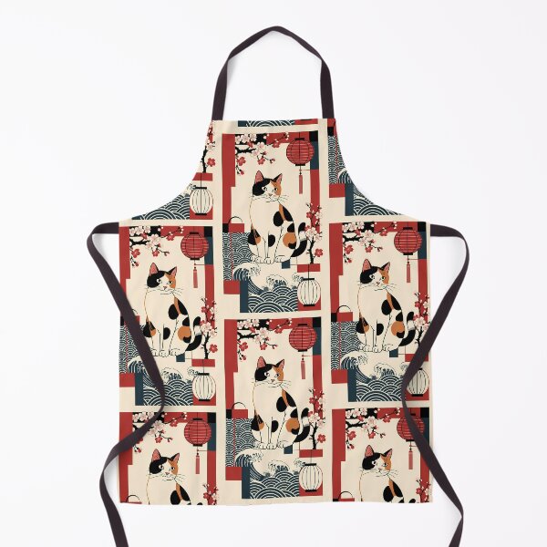 Item preview, Traditional Japanese Calico Cat with Waves and Lanterns designed and sold by Idealforme.