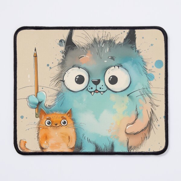 Item preview, Big Monster Teaches Little Cat - Quirky Art Teacher Doodle designed and sold by OopsIDrewIt.