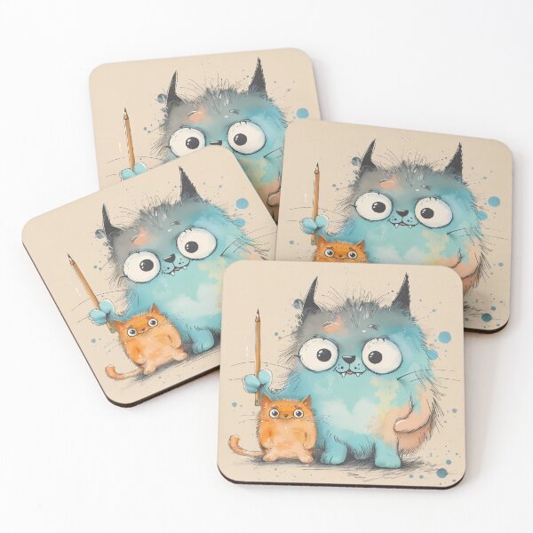 Item preview, Big Monster Teaches Little Cat - Quirky Art Teacher Doodle designed and sold by OopsIDrewIt.