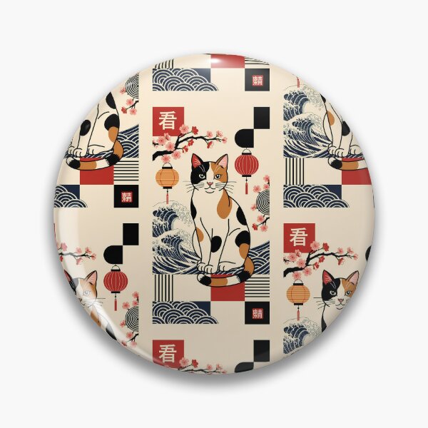 Item preview, Traditional Japanese Calico Cat with Waves and Lanterns designed and sold by Idealforme.