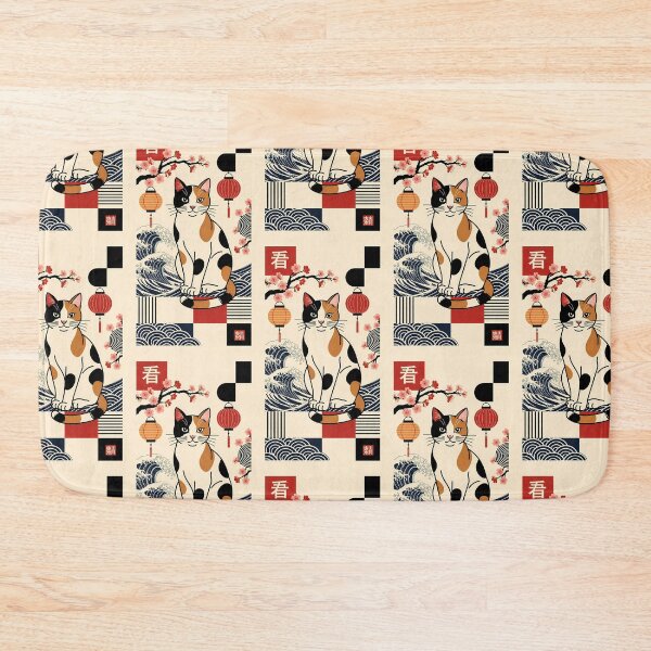 Item preview, Traditional Japanese Calico Cat with Waves and Lanterns designed and sold by Idealforme.