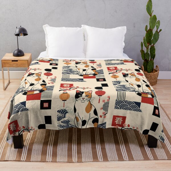 Item preview, Traditional Japanese Calico Cat with Waves and Lanterns designed and sold by Idealforme.