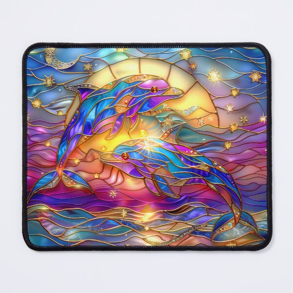 Item preview, Colorful Dolphins Stained Glass Art | Celestial Ocean Fantasy designed and sold by MargaretWiktor.