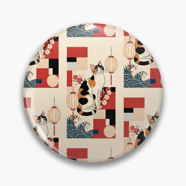 Item preview,  Traditional Japanese Calico Cat with Waves and Lanterns designed and sold by Idealforme.
