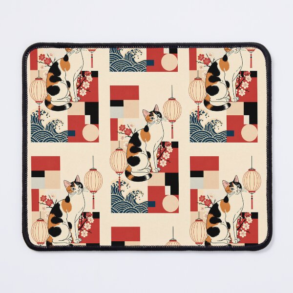 Item preview,  Traditional Japanese Calico Cat with Waves and Lanterns designed and sold by Idealforme.