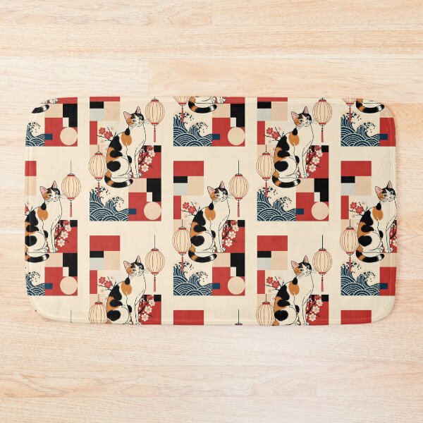 Item preview,  Traditional Japanese Calico Cat with Waves and Lanterns designed and sold by Idealforme.