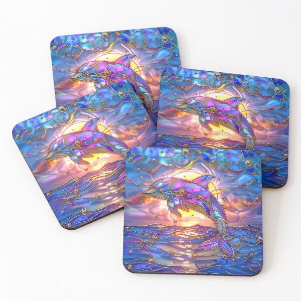 Item preview, Colorful Dolphin Stained Glass Art | Sun and Moon Ocean Fantasy designed and sold by MargaretWiktor.