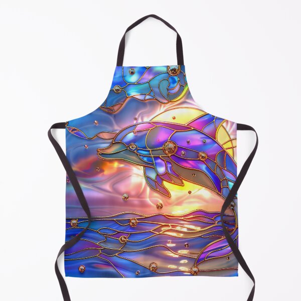Item preview, Colorful Dolphin Stained Glass Art | Sun and Moon Ocean Fantasy designed and sold by MargaretWiktor.