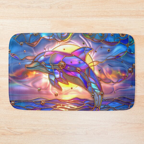 Item preview, Colorful Dolphin Stained Glass Art | Sun and Moon Ocean Fantasy designed and sold by MargaretWiktor.