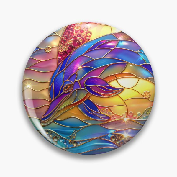 Item preview, Colorful Dolphin Stained Glass Art | Sun and Moon Ocean Fantasy designed and sold by MargaretWiktor.